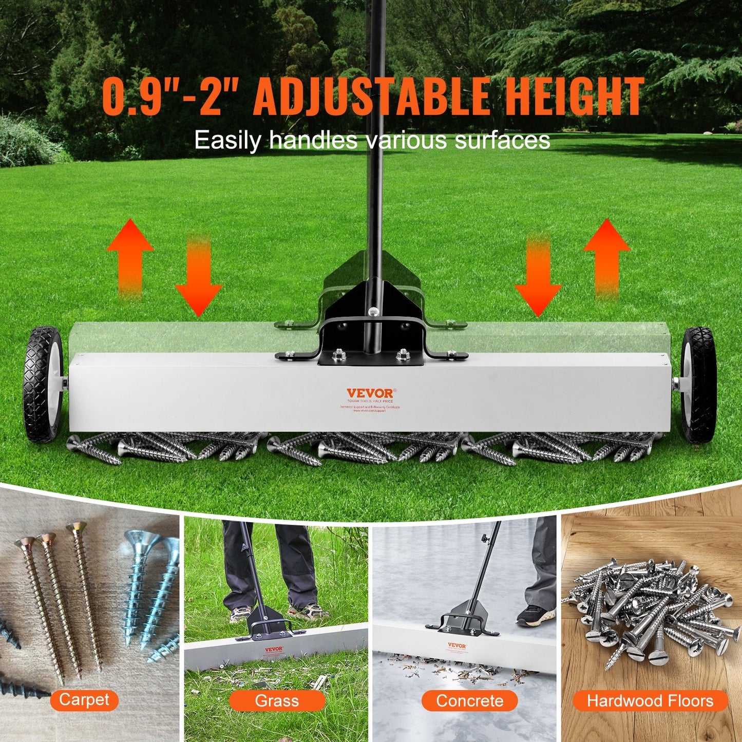 Magnetic Sweeper with Wheels & Telescopic Handle - 0.9m, 24.9 kg Pull Force