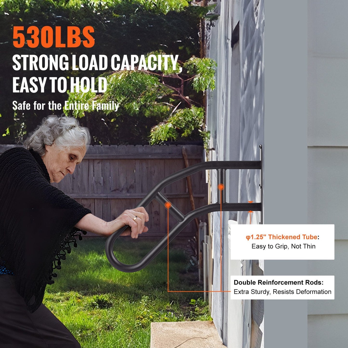 Outdoor Handrails for 1-3 Steps, 0.74m Wall Mount Railings, Set of 2, 240kg Capacity