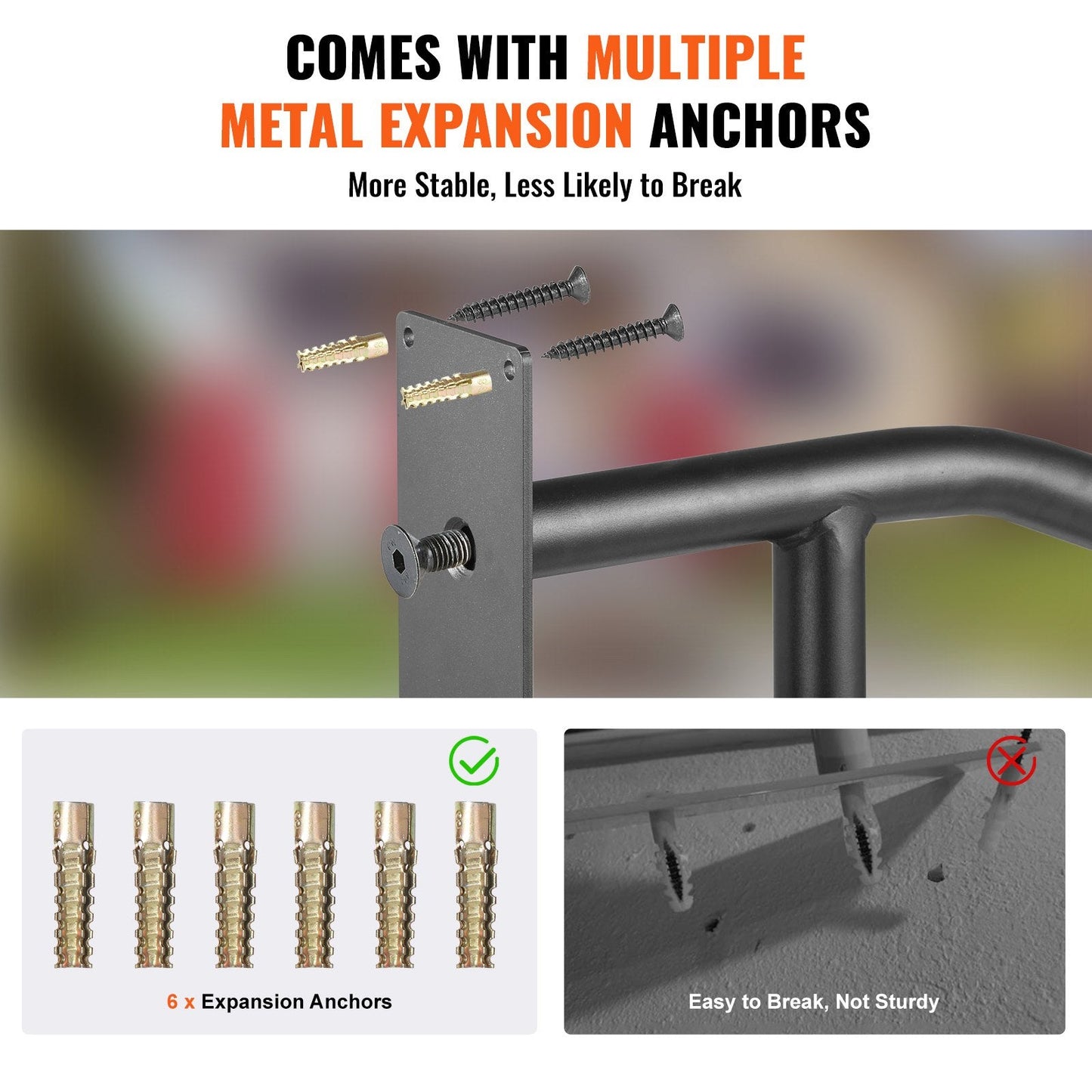 Outdoor Handrails for 1-3 Steps, 0.74m Wall Mount Railings, Set of 2, 240kg Capacity