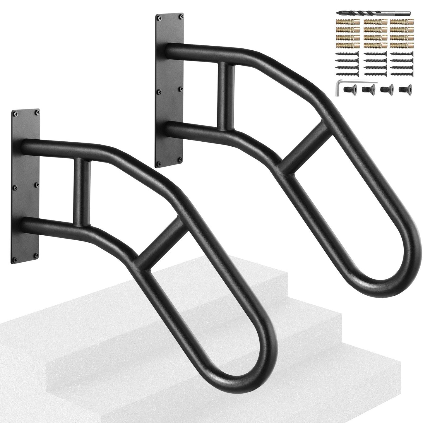 Outdoor Handrails for 1-3 Steps, 0.74m Wall Mount Railings, Set of 2, 240kg Capacity