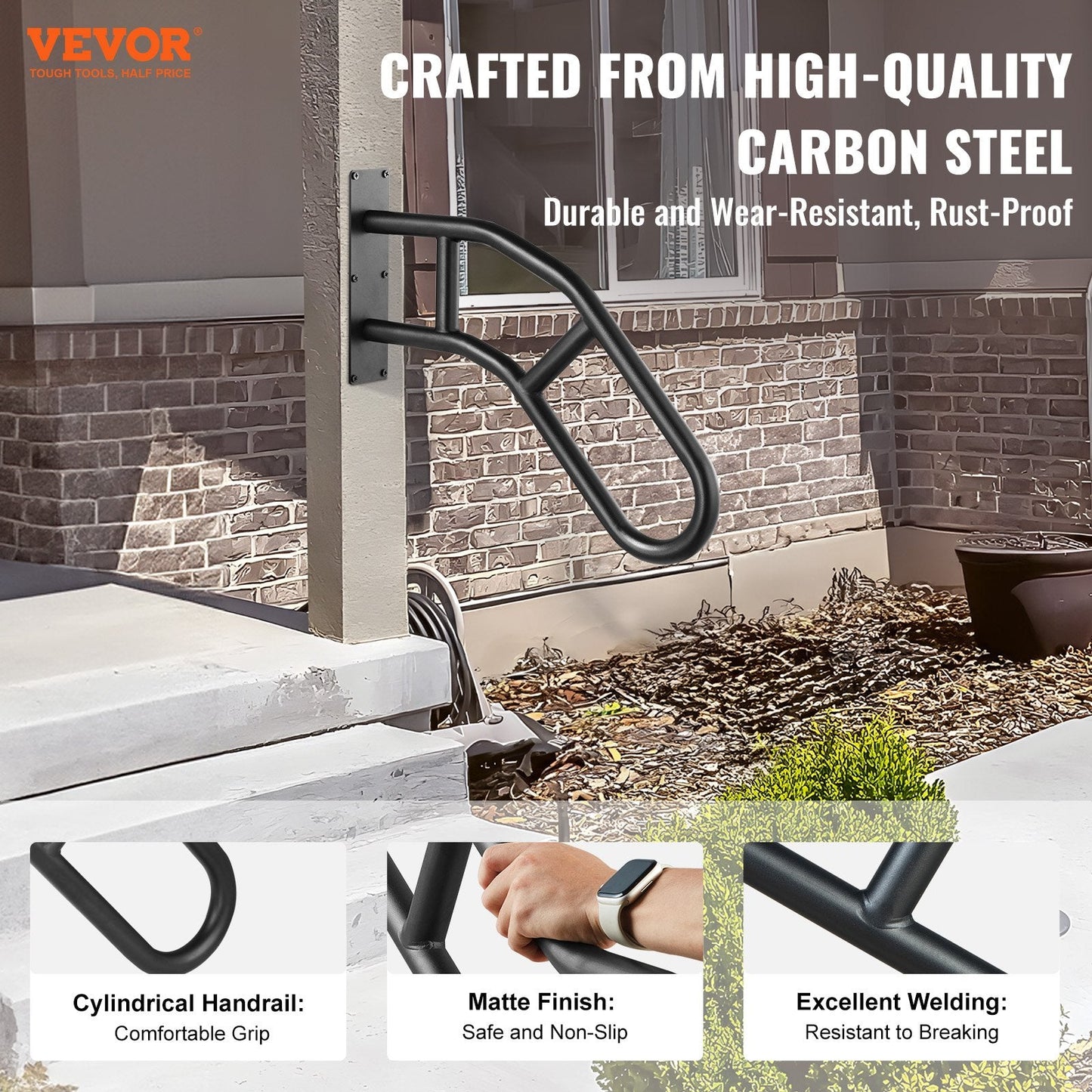 Outdoor Wall Mount Handrail, 0.81m Safety Railing for 1-3 Steps, 200 kg Capacity