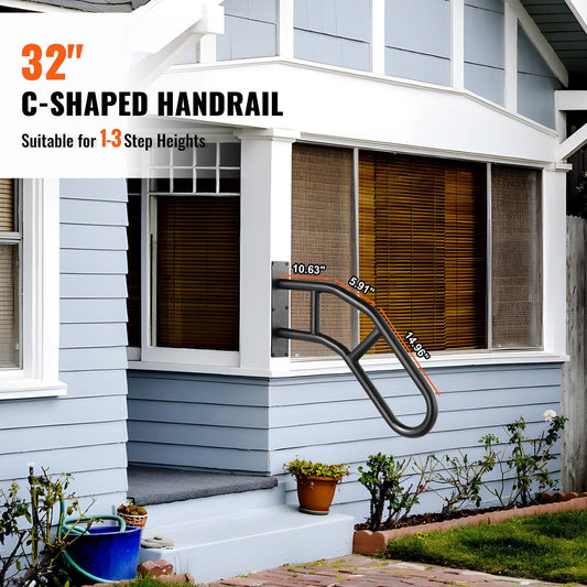 Outdoor Wall Mount Handrail, 0.81m Safety Railing for 1-3 Steps, 200 kg Capacity