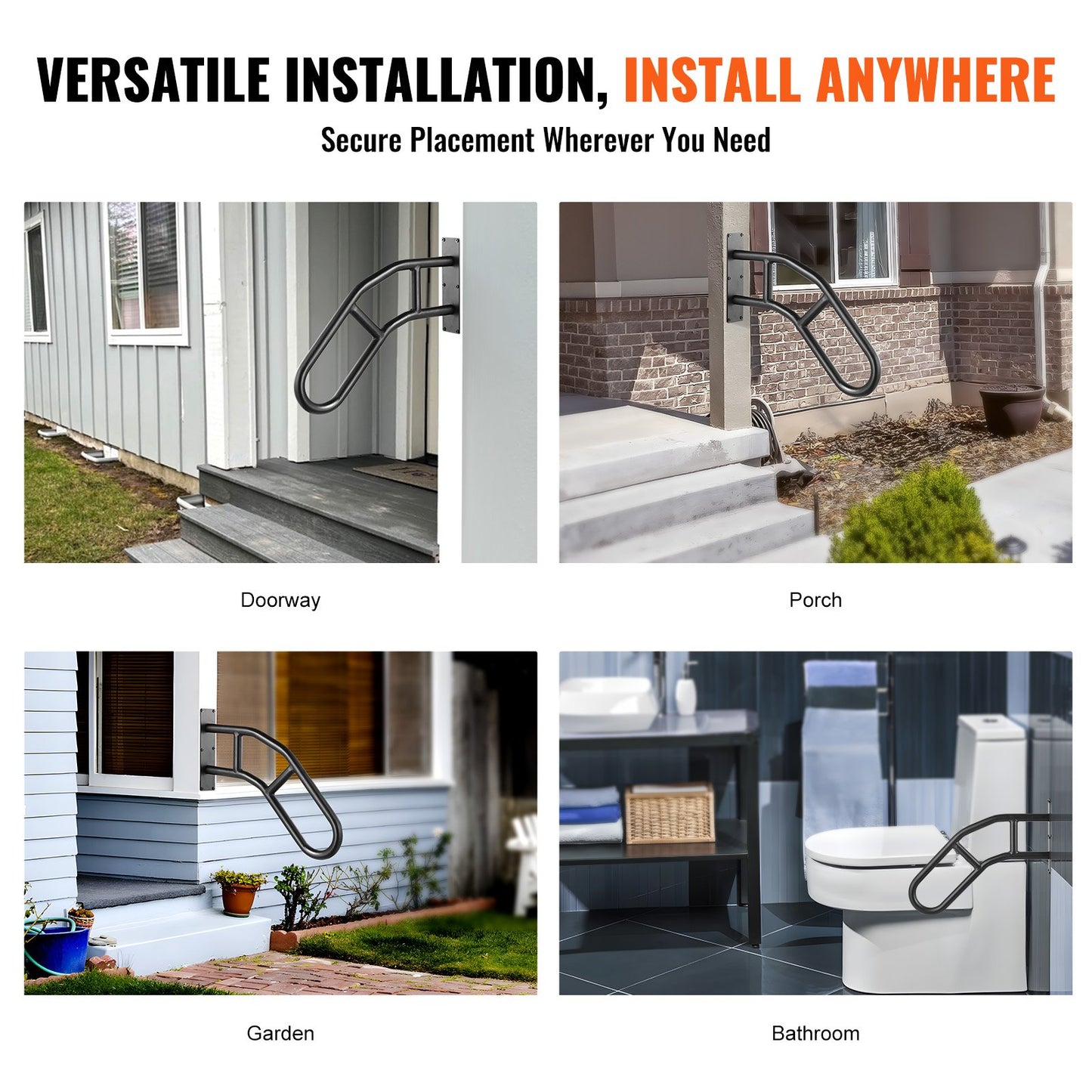 VEVOR Handrails for Outdoor Steps 32" Wall Mount Safety Railings for 1-3 Steps