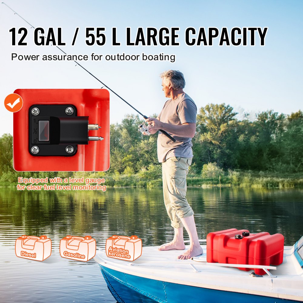VEVOR Boat Fuel Tank Portable Marine Outboard Gas Tank 12 Gal/55L with Hose