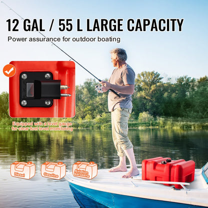 VEVOR Boat Fuel Tank Portable Marine Outboard Gas Tank 12 Gal/55L with Hose