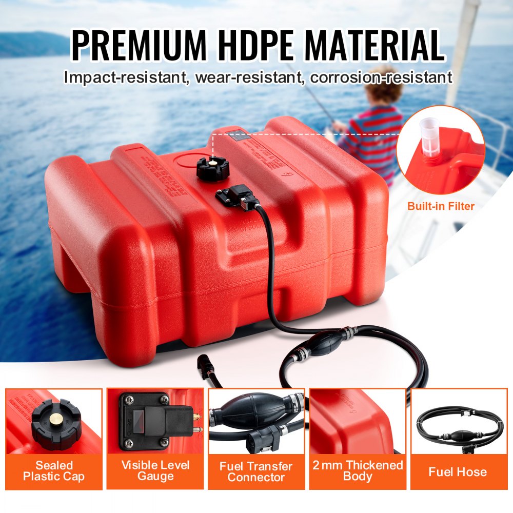 VEVOR Boat Fuel Tank Portable Marine Outboard Gas Tank 12 Gal/55L with Hose