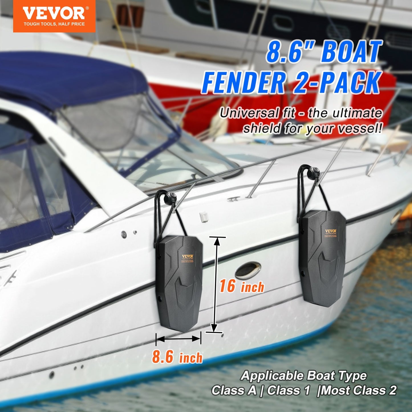 VEVOR Boat Fenders, 8.6" x 16" Boat Bumpers for Docking, Marine EVA Boat Dock Fender