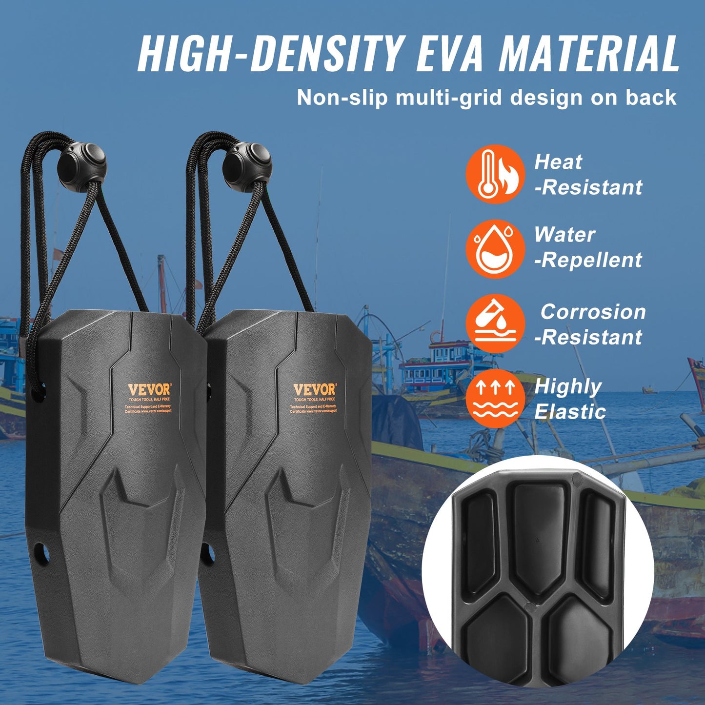 VEVOR Boat Fenders, 8.6" x 16" Boat Bumpers for Docking, Marine EVA Boat Dock Fender