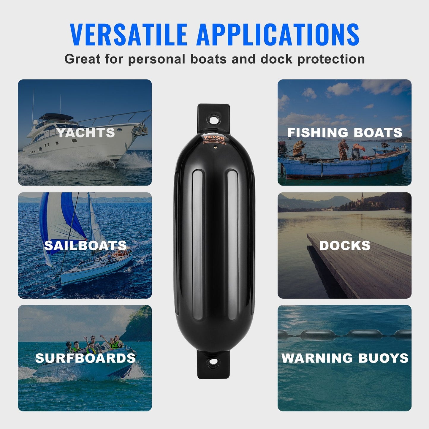 Inflatable Boat Bumpers with Accessories, 0.17 x 0.58 m, Black, Set of 4