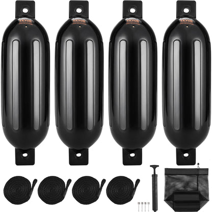 Inflatable Boat Bumpers with Accessories, 0.17 x 0.58 m, Black, Set of 4