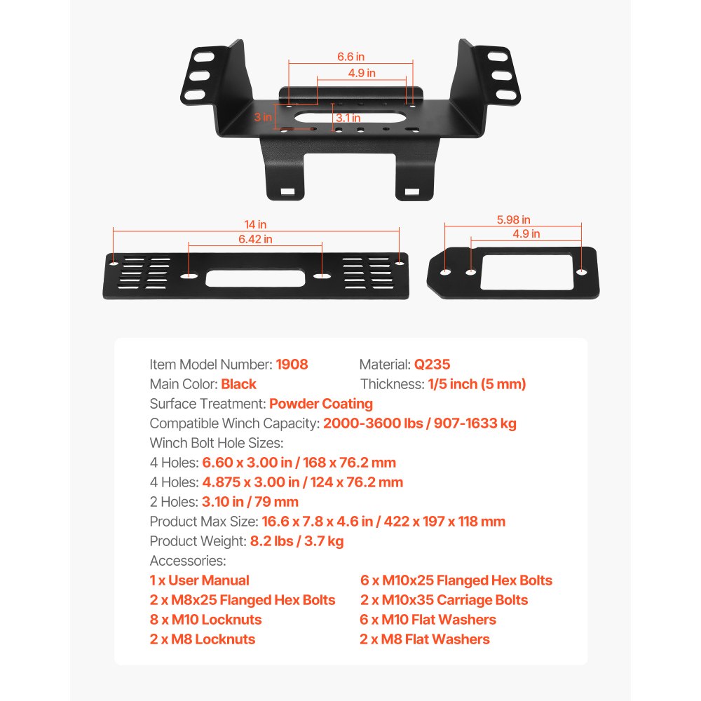 Trailer Hitch Winch Mount for Select Polaris Ranger Models (2010-2021)