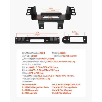 Trailer Hitch Winch Mount for Select Polaris Ranger Models (2010-2021)