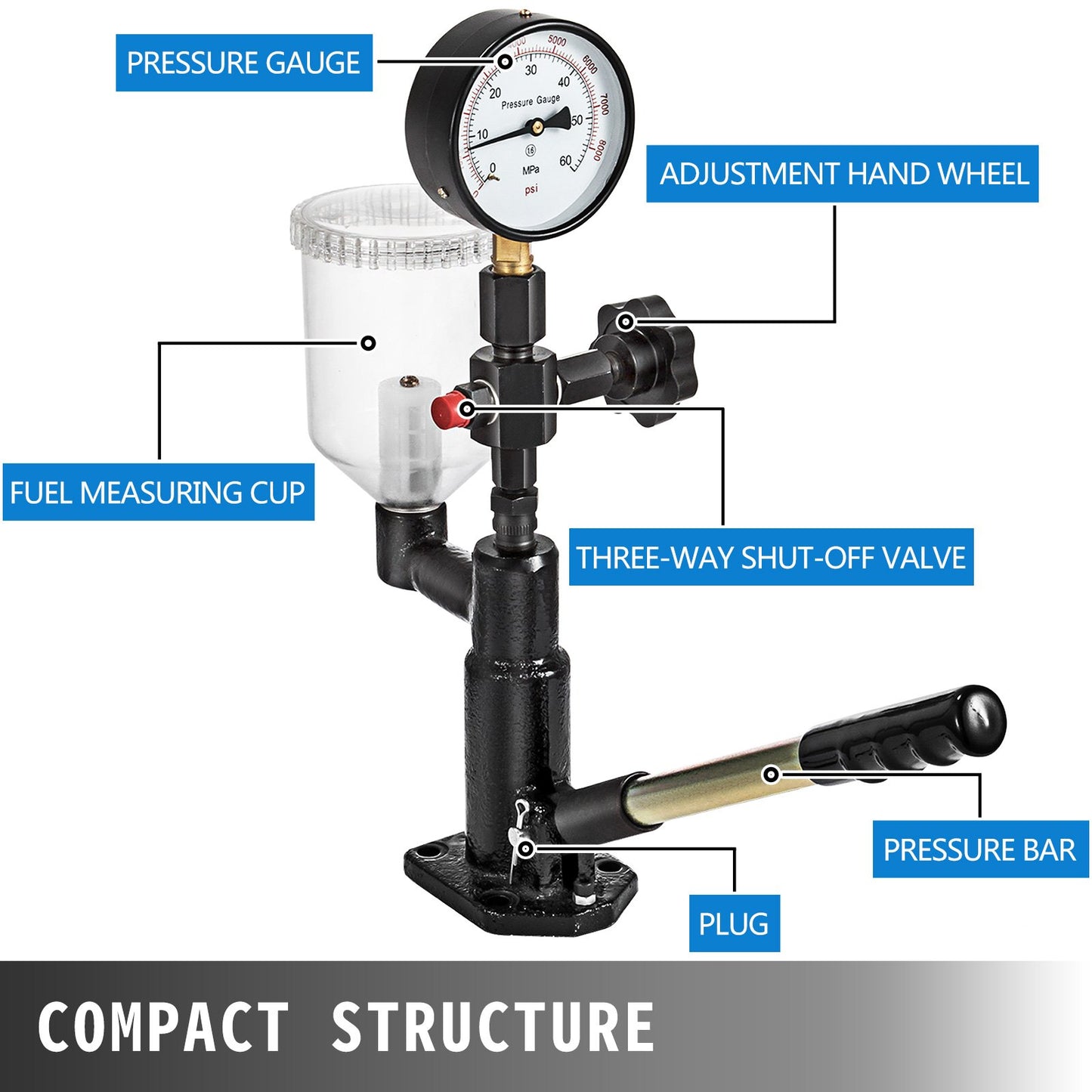 Diesel Injector Nozzle 
Pressure Tester Dual scale Manometer Test Tool 0-600Bar