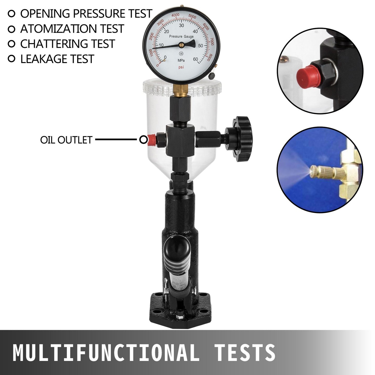 Diesel Injector Nozzle 
Pressure Tester Dual scale Manometer Test Tool 0-600Bar