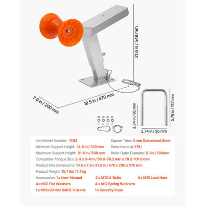 VEVOR Boat Trailer Winch Stand with Roller Adjustable Height Boat Winch Mount