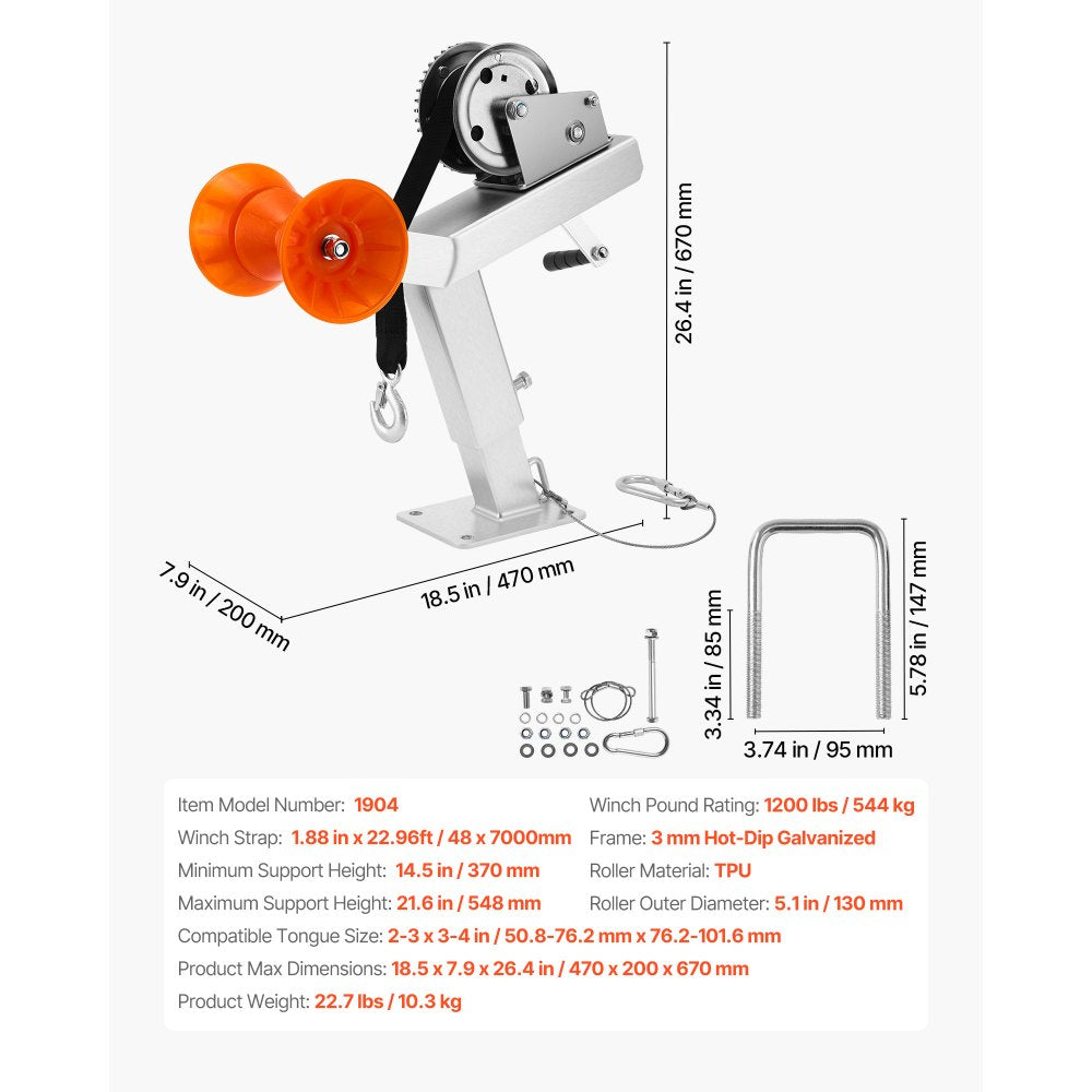 VEVOR Boat Trailer Winch Stand with Roller 544 kg Winch Boat Winch Mount