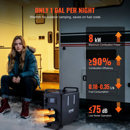 VEVOR Diesel Air Heater Diesel Heater 12V/24V 8KW Bluetooth APP Control Vehicles