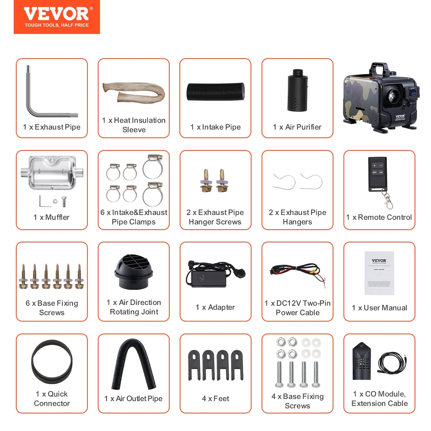 8KW Diesel Heater, 12V/24V All in One Diesel Air Heater, Bluetooth APP Control, Remote Control and Display Screen, CO Alarm, Fast Heating Horizontal Portable Diesel Heater for Vehicles, Garage