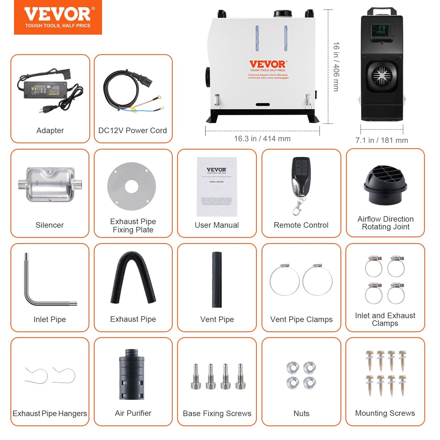 VEVOR 5-8KW Diesel Heater, Diesel Air Heater All in One with Remote Control and
