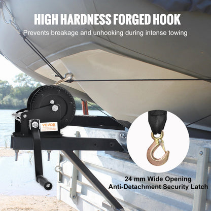 Heavy Duty Hand Winch, 725 kg Capacity, 10 m Strap, for Boat/Trailer/ATV