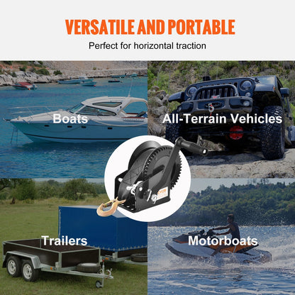 Heavy Duty Hand Winch, 725 kg Capacity, 10 m Strap, for Boat/Trailer/ATV