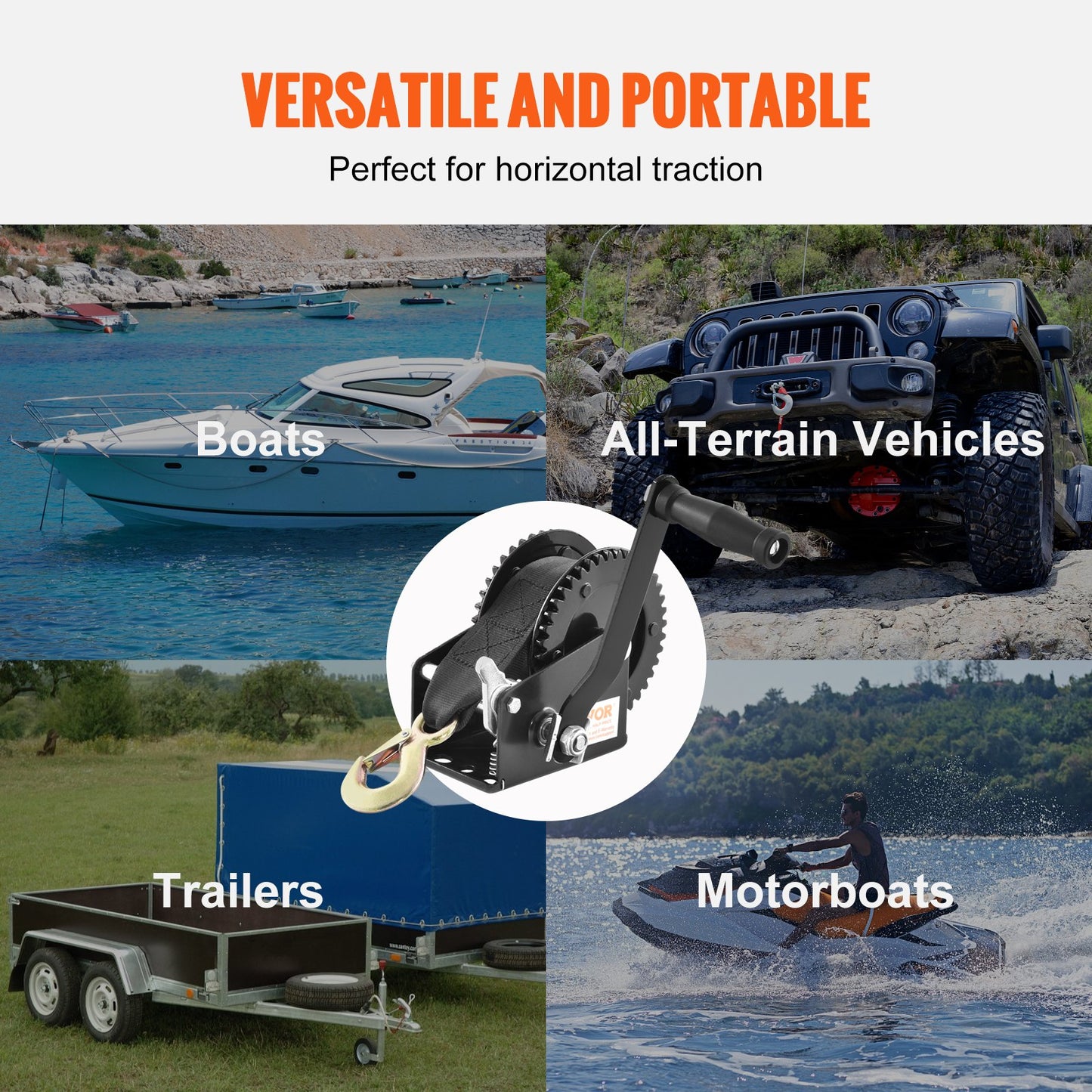 VEVOR Hand Winch, 907.1 kg Pulling Capacity, Boat Trailer Winch Heavy Duty Rope