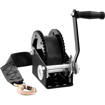 Manual Hand Winch, 907 kg Capacity, 7 m Strap, Two-Way Ratchet for Towing