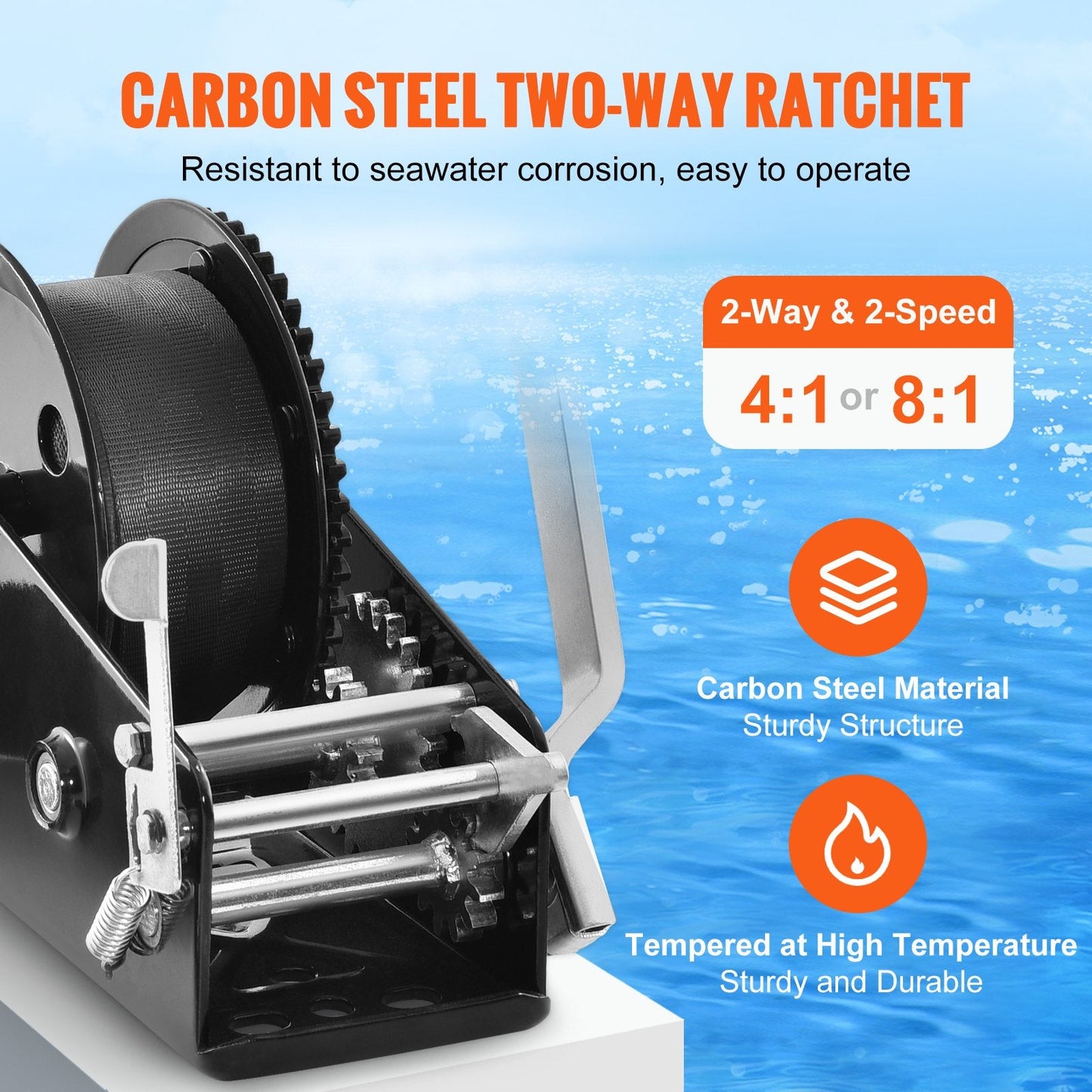 Heavy Duty Hand Winch with 1587.5 kg Capacity and 10 m Polyester Strap