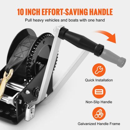 Heavy Duty Hand Winch with 1587.5 kg Capacity and 10 m Polyester Strap