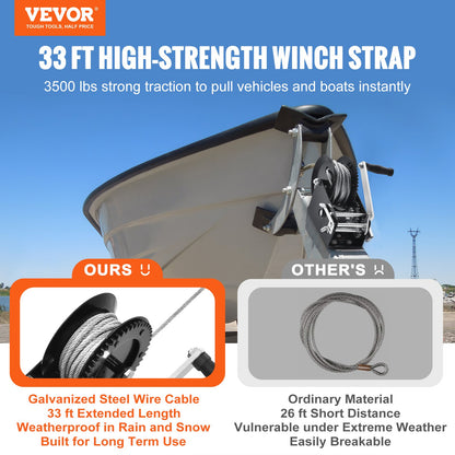 VEVOR Hand Winch Heavy Duty Hand Crank 1587.5 kg 10 m Steel Cable for Boat/ATV
