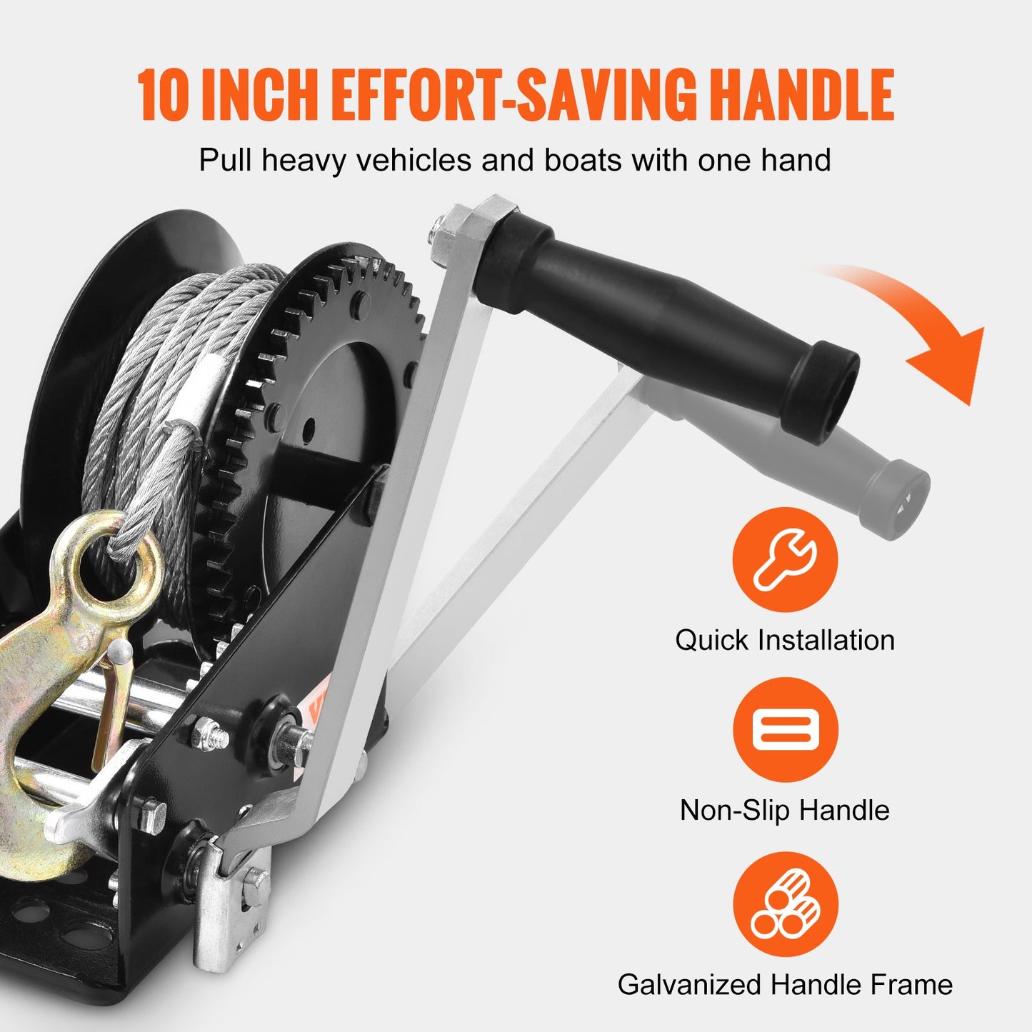 VEVOR Hand Winch Heavy Duty Hand Crank 1587.5 kg 10 m Steel Cable for Boat/ATV