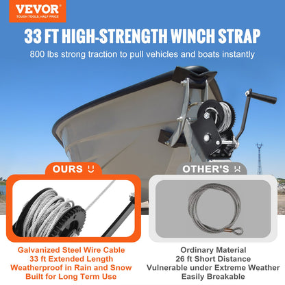 VEVOR Hand Winch Heavy Duty Hand Crank 362.8 kg 10 m Steel Cable for Boat/ATV