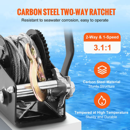 VEVOR Hand Winch Heavy Duty Hand Crank 362.8 kg 10 m Steel Cable for Boat/ATV