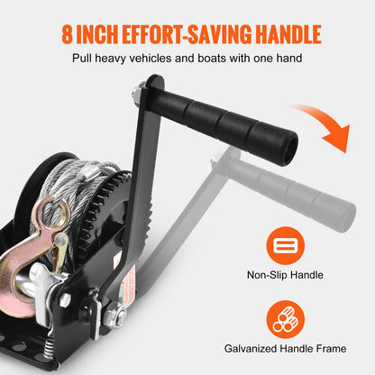 VEVOR Hand Winch Heavy Duty Hand Crank 362.8 kg 10 m Steel Cable for Boat/ATV