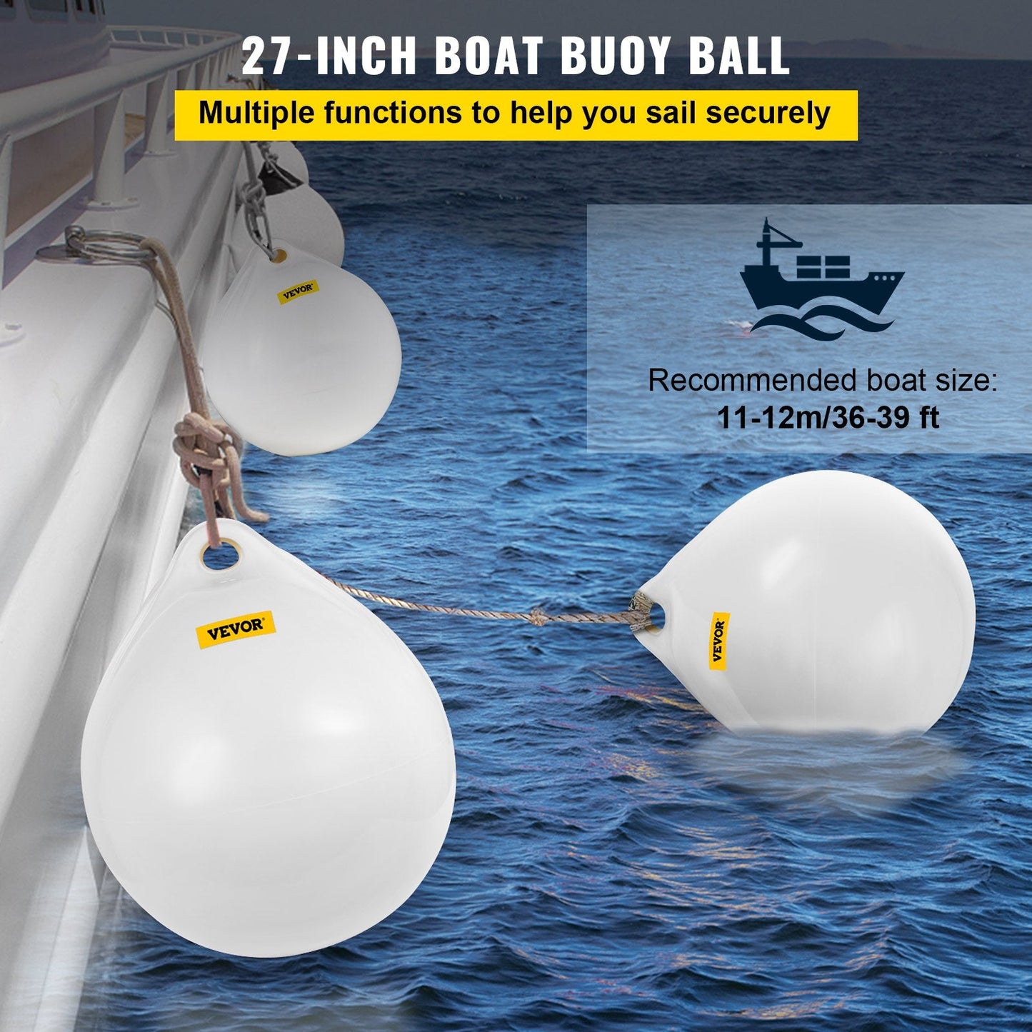 Inflatable Marine-Grade Vinyl Buoy Ball, 70 cm Diameter, White