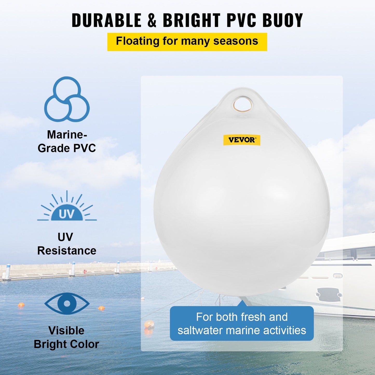 Inflatable Marine-Grade Vinyl Buoy Ball, 70 cm Diameter, White
