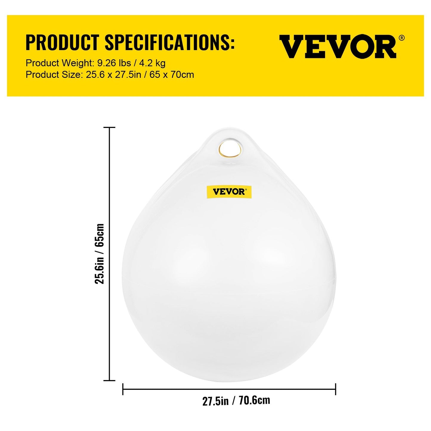 Inflatable Marine-Grade Vinyl Buoy Ball, 70 cm Diameter, White