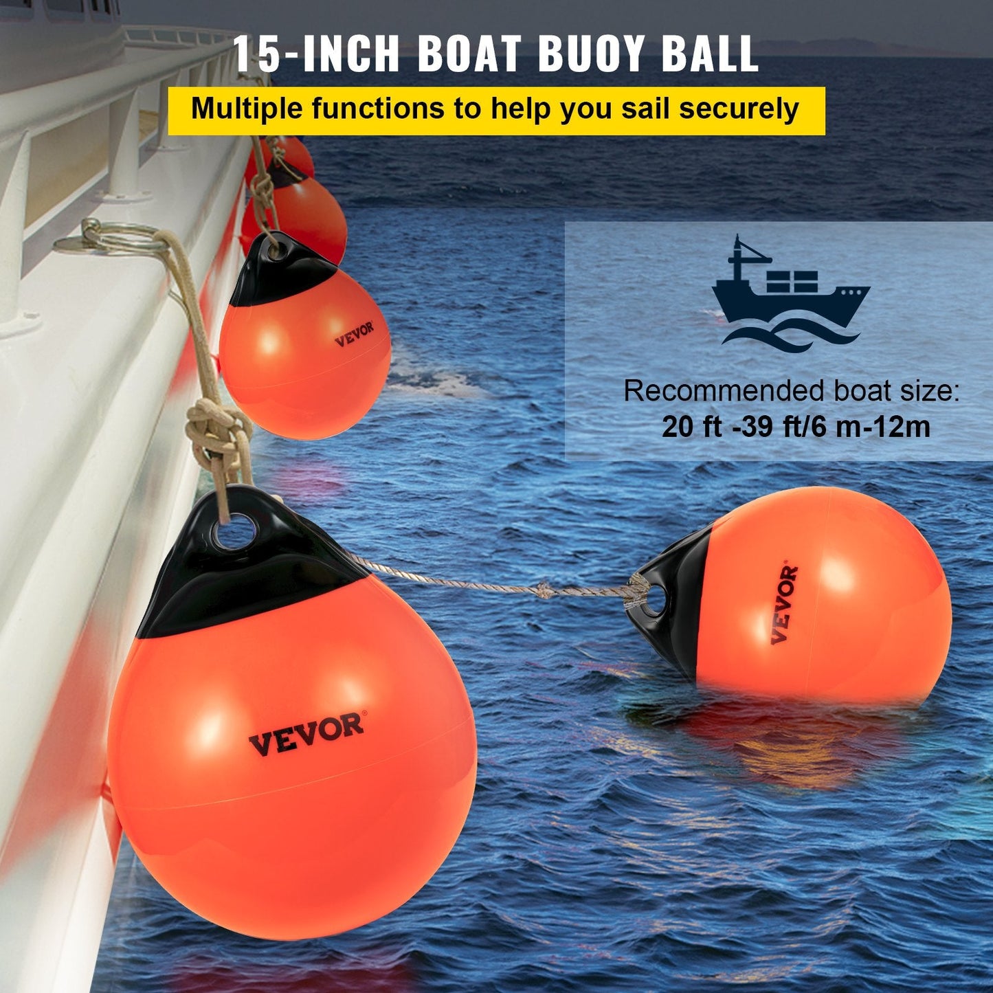 Inflatable Marine-Grade PVC Buoy Ball, 38 cm Diameter, Orange for Mooring & Fishing