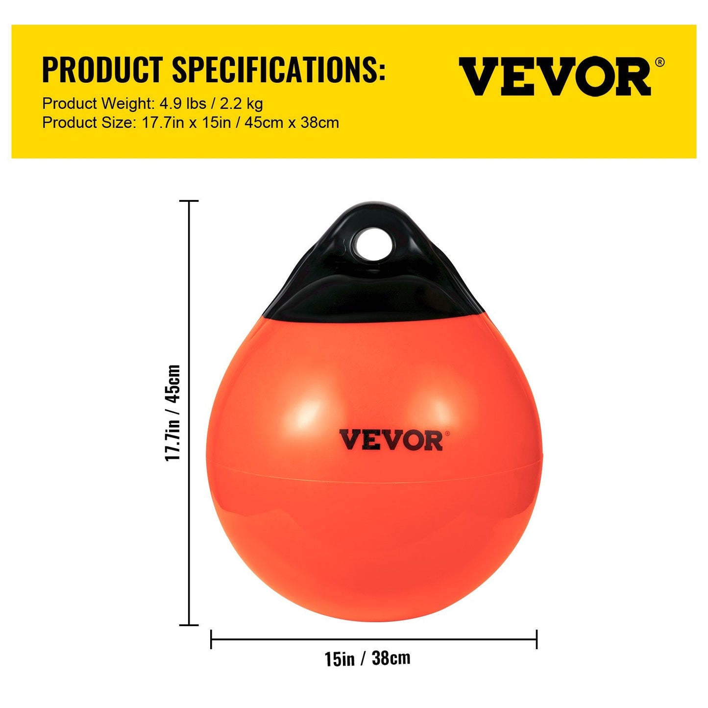 Inflatable Marine-Grade PVC Buoy Ball, 38 cm Diameter, Orange for Mooring & Fishing
