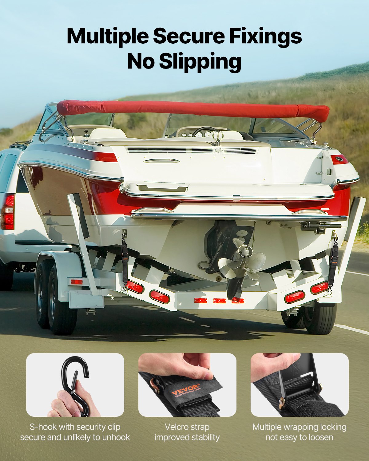 VEVOR Retractable Ratchet Straps Tie Down Straps 5.08 cm x 60.96 cm for Boat