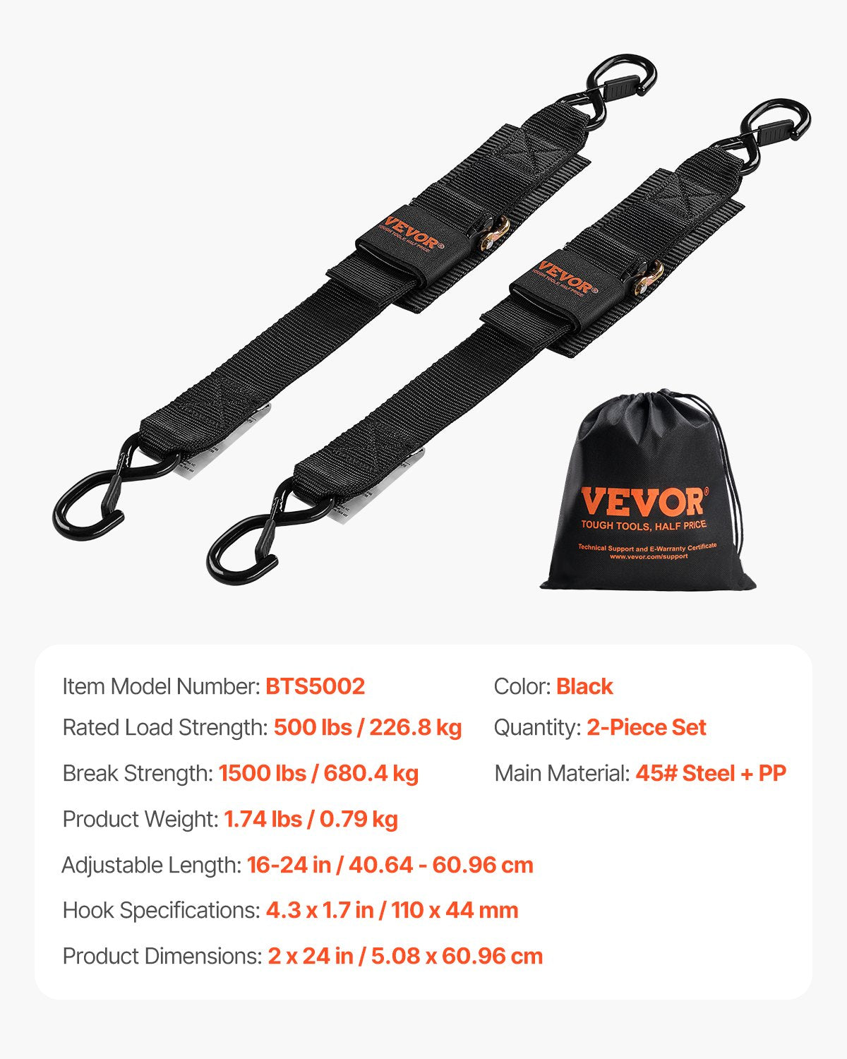 VEVOR Retractable Ratchet Straps Tie Down Straps 5.08 cm x 60.96 cm for Boat