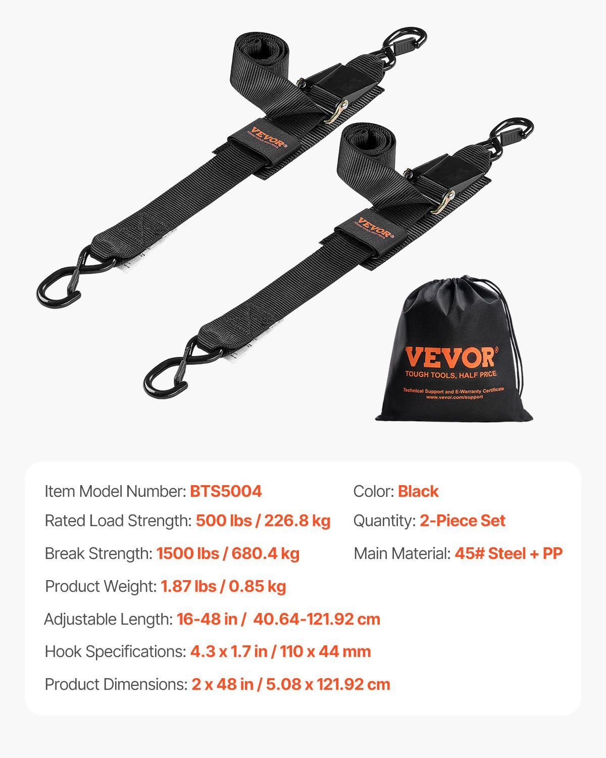VEVOR Retractable Ratchet Straps Tie Down Straps 5.08 cm x 121.92 cm for Boat