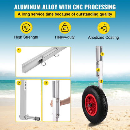 Inflatable Boat Launch Wheels with 136 kg Capacity and 0.38 m Rubber Tires