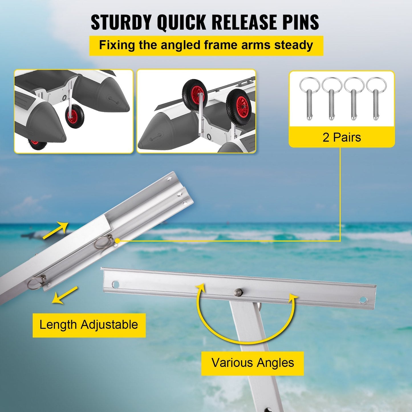 Inflatable Boat Launch Wheels with 136 kg Capacity and 0.38 m Rubber Tires