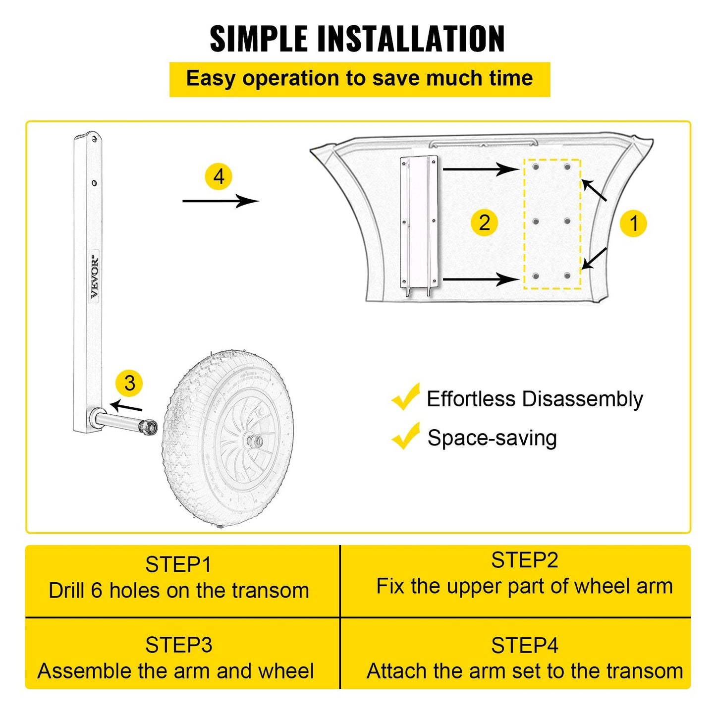 Inflatable Boat Launch Wheels with 136 kg Capacity and 0.38 m Rubber Tires