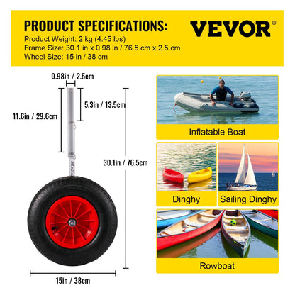 Inflatable Boat Launch Wheels with 136 kg Capacity and 0.38 m Rubber Tires