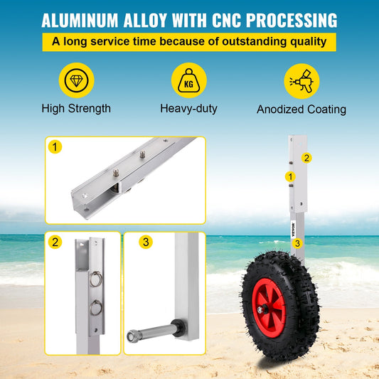 Inflatable Boat Launch Wheels with 32 cm Rubber Tires, 272 kg Capacity
