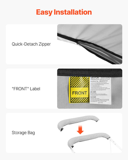 4 Bow Bimini Top Replacement Cover, 2440 mm Long, Durable 600D Marine Grade Waterproof Sun Shade Boat Canopy with Storage Boot, Easy Install Zipper Sleeve Awning, 2311-2440 mm W, Gray (No Frame)