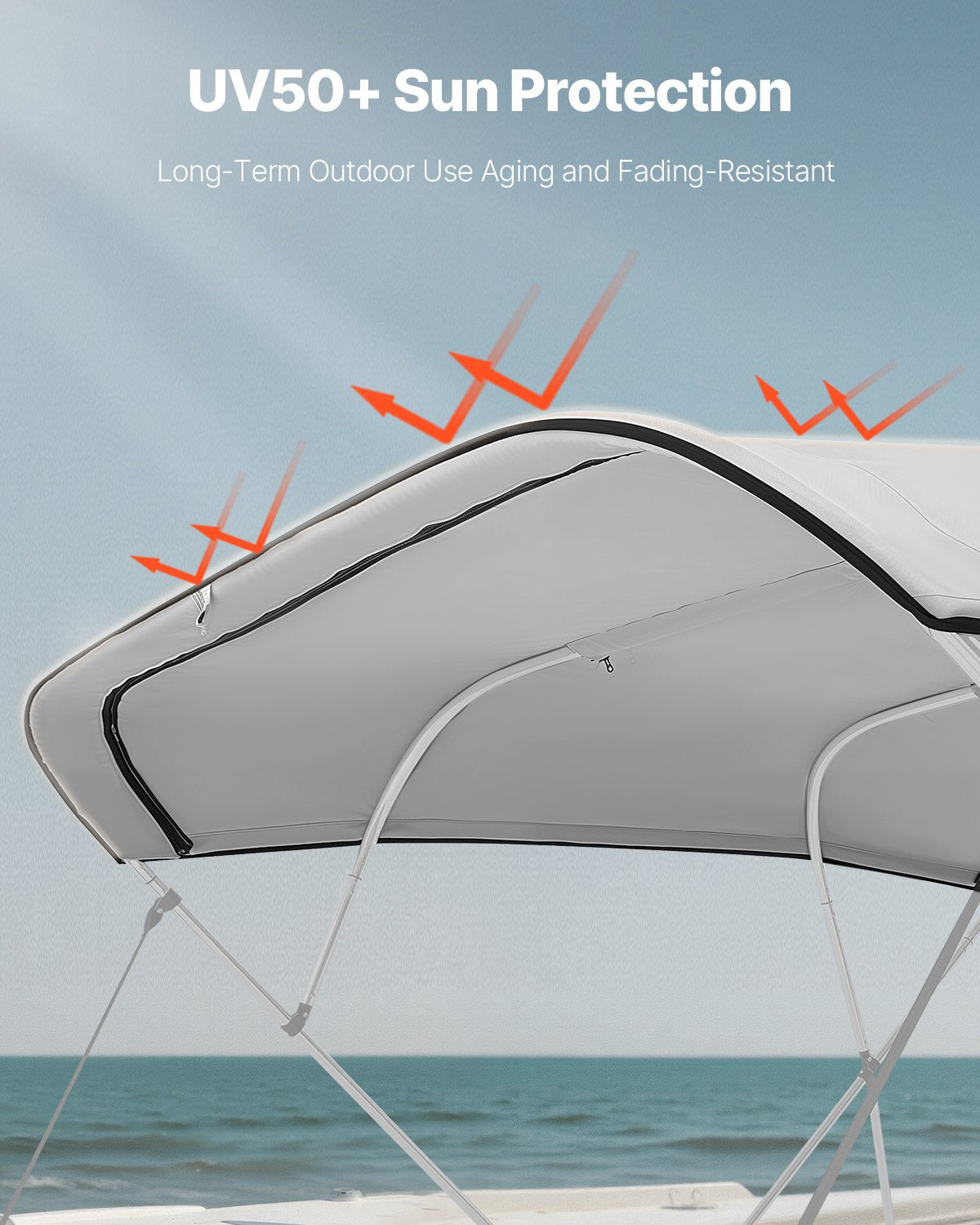 4 Bow Bimini Top Replacement Cover, 2440 mm Long, Durable 600D Marine Grade Waterproof Sun Shade Boat Canopy with Storage Boot, Easy Install Zipper Sleeve Awning, 2464-2616 mm W, Gray (No Frame)