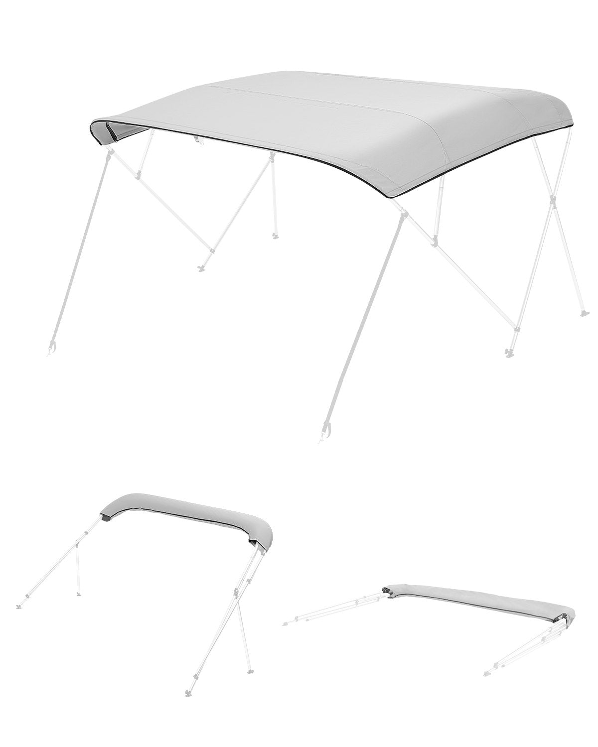 4 Bow Bimini Top Replacement Cover, 2440 mm Long, Durable 600D Marine Grade Waterproof Sun Shade Boat Canopy with Storage Boot, Easy Install Zipper Sleeve Awning, 2464-2616 mm W, Gray (No Frame)